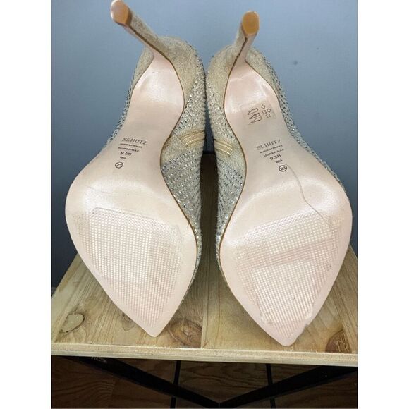 Schutz Women's Sybil Suede & Rhinestone Stilleto Heel‎ Mid-Calf Bootie Tan 9.5B - Picture 6 of 8